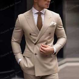 Men's Suits Blazers New beige business suit mens tailcoat grooms formal ball wedding party 2-piece set of jacket and pants Q240603