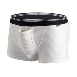 Underpants Mens cotton soft breathable U-shaped transparent sexy underwear boxing shorts pocket underwear suitcase simple seamless mens boxing shorts Q240603