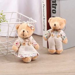 Plush Keychains Bag Parts Accessories Cute Linen Teddy Bear Keychain Womens Couple Country Style Rabbit Pack with Car Sticker Fe Wedding Party Toy Girl Gift WX5.30