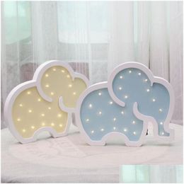 Lamps Shades Cute Ins Woodiness Elephant Baby Led Bedside Lamp Cartoon Nordic Children Room Decorative Lights Lovely Pographic Props G Otory