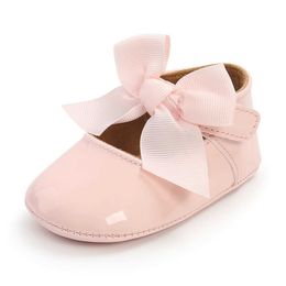 Sneakers Baby shoes baby girls classic bow tie rubber sole non slip PU dress toddler crib H240603 3MSM