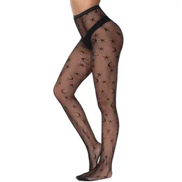 Women Socks Tights High Waisted Fishnet Sexy Mesh Stockings Retro Lace Floral Black Mujer