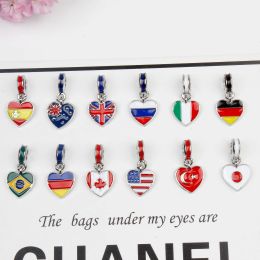 Charms Sterling Silver 2024 World Cup DIY Bracelet Pendant | National Flag Charm for Bracelets