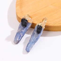 Natural Raw jet stone Inset Blue Druzy Quartz Pendant Crystal Pillar Charms for Necklace Earrings Jewelry Making Accessory P001