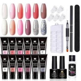 Poly Nail Gel Set Acrylic UV Gel Kit 15ml Clear Crystal Builder Colours with Nail File Slip Solution for Nail Extensions Set 240603