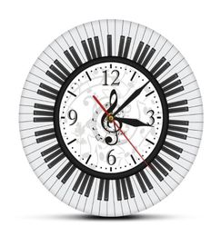 Musical Notes Black And White Wall Watch Music Studio Decor Pianist Gift Piano Keyboard Treble Clef Art Modern Clock Clocks4268427