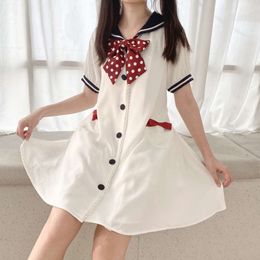 Spot Small Navy Short Sleeved OP Daily Lolita Dress Spring/Summer Light Lo College White Navy Collar Dress