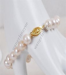 89mm Genuine Natural White Akoya Cultured pearl bracelet 7 5 Hand Knotted3225279l6042452