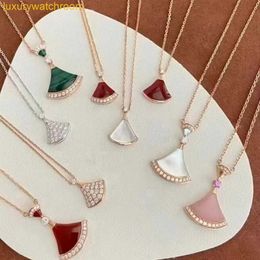 Classic Fashion Bolgrey Pendant Necklaces High version Small Skirt Necklace Womens Fan shaped Red Jade Marrow White Fritillaria Full Diamond Double layered with Co
