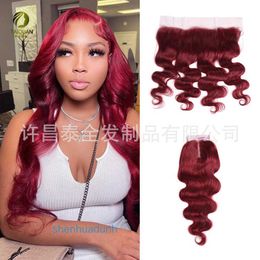 Loose Deep Wave Lace Human Hair Wigs Hand woven real hair wig hair piece lace closure body wave Burg hair lace accessories