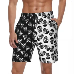 Men's Shorts Male Gym Halloween Casual Swimming Trunks Black And White Skull Quick Dry Sports Surf High Quality Plus Size Beach