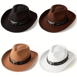 Berets A Western Cowboy Hat Men And Women Classic Wide-brimmed With Silver Belt Buckle Role-playing