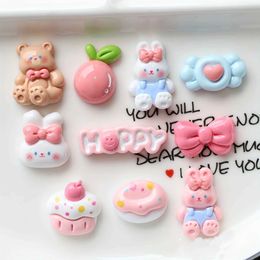 Fridge Magnets 10pcs Cute Cartoon 3d Rabbit Bear Bow Candy Cake Heart Fruit HAPPY Design Resin Charms For Phone Case Keychain Fridge Magnetz240603