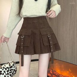 Skirts Vintage Solid Color High Waist Autumn Winter Thin Streetwear Patchwork Women's Clothing Sexy Fashion Ladies A-line Skirt