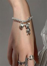 925 Sterling Silver Bracelets for Women String of Beads Accessories Trend Vintage Simple Cute Bear Pendant Party Jewellery sl5106963699