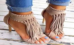 Women Sandals Sexy Tassel Summer Shoes Kitten Heels Open Toe High Heel Shoe Zip Classic Sandal Woman Plus Size 35432978314