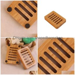 Soap Dishes Dish Holder Natural Bamboo Simple Soaps Display Rack Holders Plate Tray Case Container Drop Delivery Home Garden Bath Bath Dhv7N