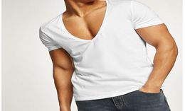 Men039s T Shirt Summer 2019 Sexy Zipper Tee Casual Short Plain T Shirts Deep Vneck Sport Cotton Tees White Men Tops S One Piec1013500