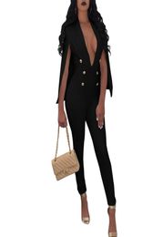 NEW Cloak Trousers Rompers Womens Jumpsuit V Neck Buttons Outfits Evening Party Overalls Full Bodysuit Bodycon Sexy Jumpsuits7157145