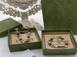 Stylish Colored Diamond Necklace Colorful Crystal Designer Bracelets High End Tiger Head Pendant Bracelet With Box7142235