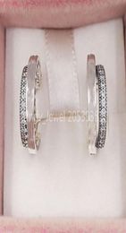 Authentic 925 Sterling Silver Studs Pave Double Hoop Earrings Fits European P Style Studs Jewellery 299056C019051547