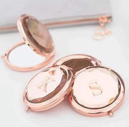 Decorative mirrors Personalised Bride Compact pocket mirror for women Rose Gold Crystal Makeup Mirror Bridesmaid Wedding Gift1673930
