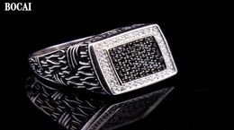 Real S925 Pure Silver Jewellery Black And White Diamond Men039s Ring Vintage Dripping Oil Zircon For Man Cluster Rings6898295