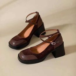 Dress Shoes Spring Vintage Super High Heels Mary Jane Women Ankle Buckle Platform Pumps Woman Square Toe Chunky Heeled Lolita H240603