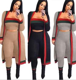 Women039s Two Piece Pants Fashion Striped 3 Pieces Sets Sexy Long Outwear Cloak Tracksuits Mini Strapless Top and Pant Overall 2664303