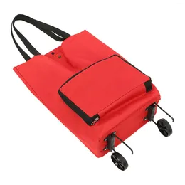 Storage Bags Oxford Cloth Tug Bag Collapsible Wagon The Tote Wheeled Portable Shopping Cart With Wheels Groceries Foldable Trolley