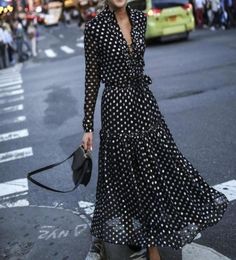 Bohemian Style Women039s Sexy Vintage Maxi Polka Dot VNeck Wrap Dress Elegant Evening Party High Waist Dresses Y2003262425145