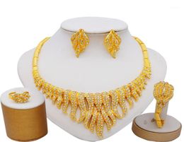 Earrings Necklace Dubai 24K Gold Colour Jewellery Sets For Women Luxury Bracelet Ring India African Wedding Wife Gifts Party8463606