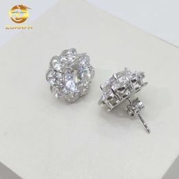 925 Sterling silver moissanite earrings women luxury ear studs 15mm flower cluster lab diamond earrings