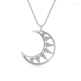 Chains STL S925 Sterling Silver Elegant And Sophisticated Hollowed Out Moon Full Diamond Pendant Necklace Romantic