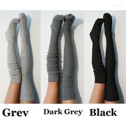 Women Socks Over Knee Fashion Female Sexy Stockings Warm Long Boot Knit Thigh-High Grey Khaki Blue Black