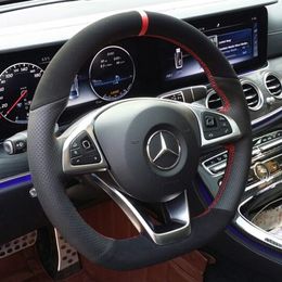 For Mercedes-Benz C-Class E-Class GLC260 C200 E300 GLA GLE CLA CLS DIY Custom hand-stitched leather steering wheel cover Tqjci