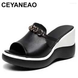 Slippers 2024 Women Shoes Summer Wedges 8cm High Heels Sandals With Platform White Black Heel