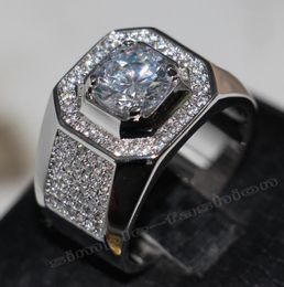 Fashion Jewelry Solitaire Men 8mm Gem 5A Zircon stone 14KT White Gold Filled Engagement Wedding Band Ring Sz 7136637050