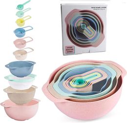 Bowls 10 Pcs Plastic Mixing Set With Measuring Spoon Colorful Serving For Kitchen Ideal Baking Prepping Nesting