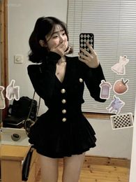 Work Dresses Korean Two Piece Sets Womens Outfits Fashion Solid Knitted Cardigan High Waist A-line Mini Skirt Suit Vintage Set Roupas Femme