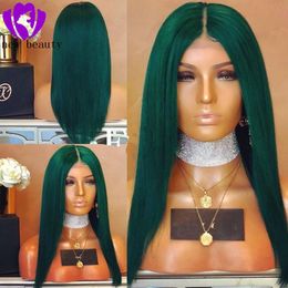 Dark Green straight simulation human hair brazilian full lace front wig Women Makeup Wedding Party Gift Synthetic Lace Front Daily Wigs Qbxf