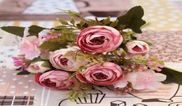 Decorative Flowers Wreaths 1 Bouquet 4 Heads 2 Buds Artificial Peony Silk Flower Vivid Fake Leaf Wedding Home Party Decoration6104047
