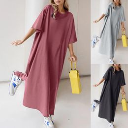 Casual Dresses For Women 2024 Plus Size Loose Solid Colour Short Sleeved Shirt Dress Woman Clothing