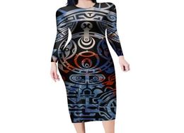 Casual Dresses Polynesian Traditional Samoan Tattoo Totem Design Femme Robe Oneck Long Sleeve Sexy For Women 2022 Elegant Club Pa6832479