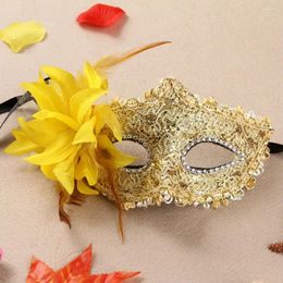 Party Supplies Venetian Princess Ball Handheld Mask Side Flower Mardi Gras Masquerade Feather For Women Accessories