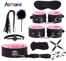 Bondage 10Pcs Exotic Sex Products For Adults Games Leather BDSM Kits Handcuffs Toys Whip Gag Tail Plug Women Accessories2919926