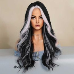 Loose Deep Wave Lace Human Hair Wigs New Wig Womens Long Curly Hair Highlighted Dyeing Split Top Wig Black Pullover Wig Synthetic Fiber Simulated Hair