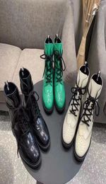 FASHIONVILLE 2019112903 40 greenwhiteblack calf cow skin genuine leather military lace up short boots2267874