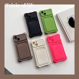 Card Pocket Soft TPU Shockproof Cases For Iphone 15 Plus 14 Pro Max 13 12 11 X XS XR 8 7 Iphone15 ID Credit Card Slot Fashion Silicone Solid Color Mobile Phone Back Cover