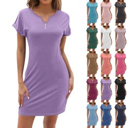 Casual Dresses Summer Dress For Women Printed V-Neck Short-Sleeve Beach Swing Elegant Woman Office High Quality